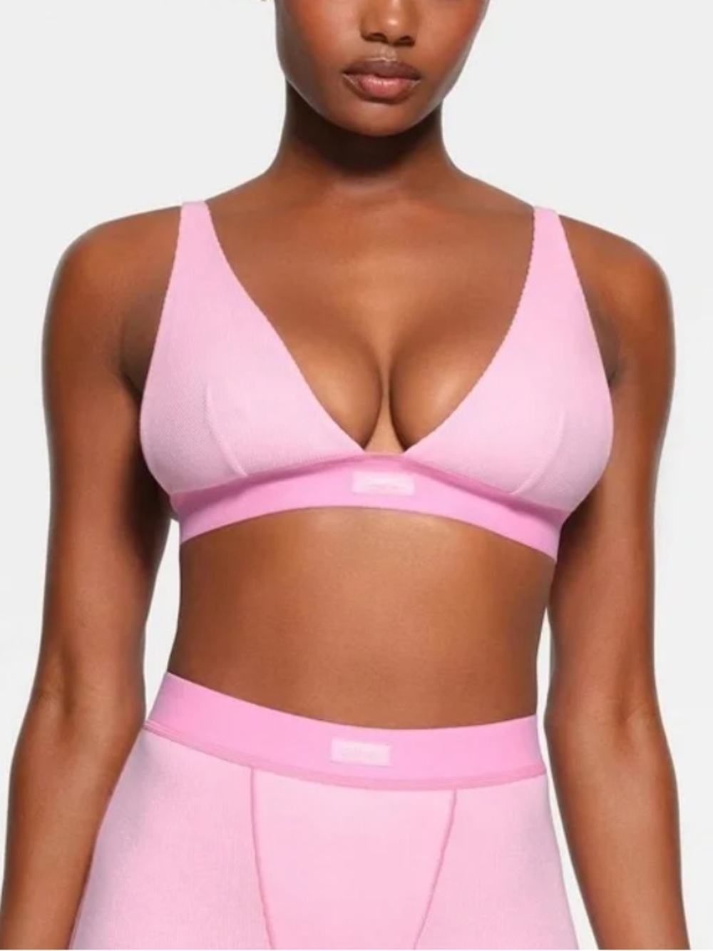 SKIMS COTTON RIB Plunge Bralette Limited Edition Bubble Gum S